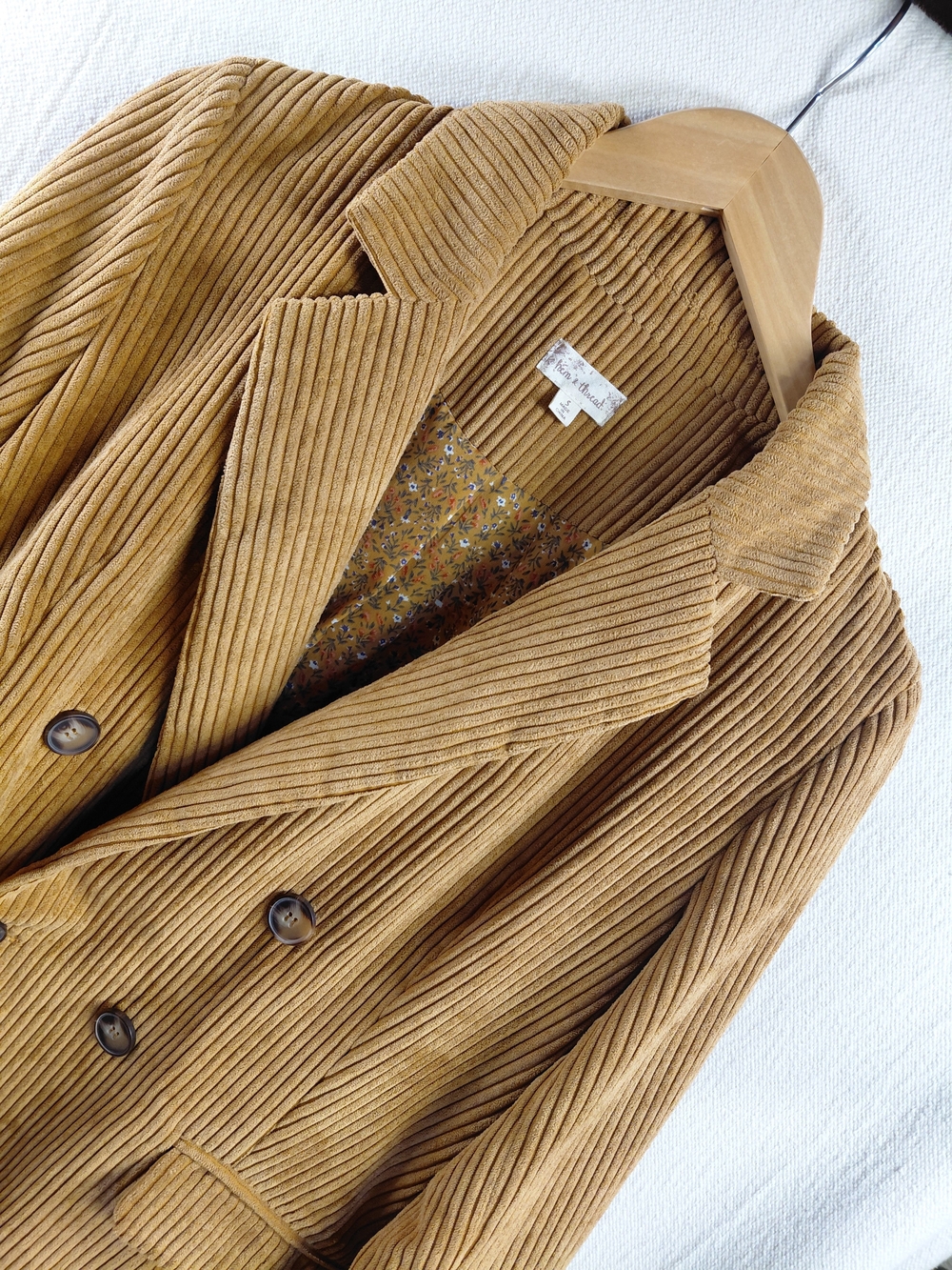 Corduroy Double-Breasted Blazer in Camel